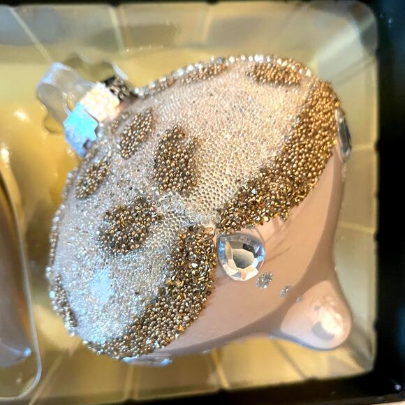 Christian Lacroix Beaded Glass Ornament Set of 3 Iridescent Pink & Gold NEW - Picture 12 of 16